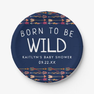 Born To Be Wild Tribal Boho Arrows Baby Shower Paper Plate