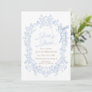 Born to Bloom Blue Floral Birthday Invitation