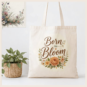 Born to Bloom Boho Floral Graphic Canvas Tote Bag