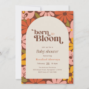 Born to Bloom Retro Floral Baby Shower Invitation