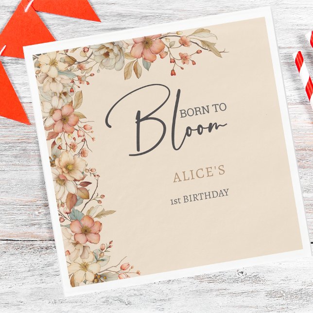 Born to bloom wild boho floral kids birthday napkin (Creator Uploaded)