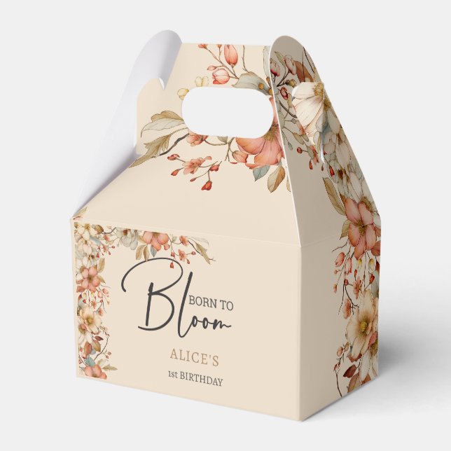 Born to bloom wild boho flowers kids birthday favour box (Front Side)