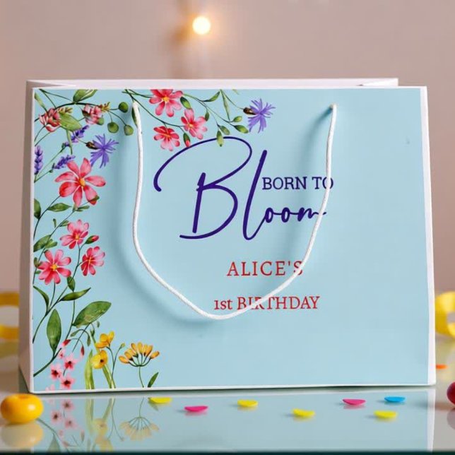 Born to bloom wild floral kids birthday large gift bag (Creator Uploaded)