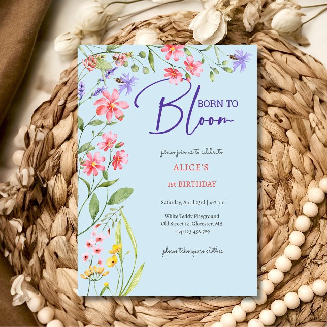 Born to bloom wild flowers kids birthday invitation (Creator Uploaded)
