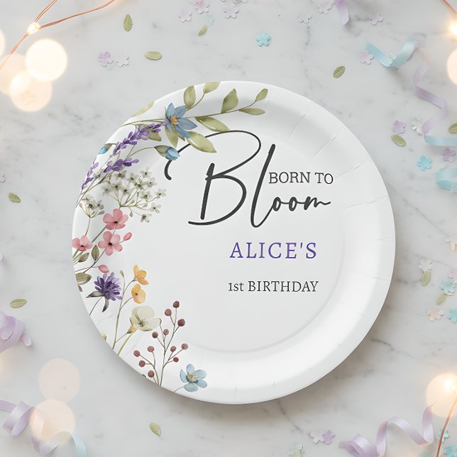 Born to bloom wild flowers kids birthday paper plate (Creator Uploaded)