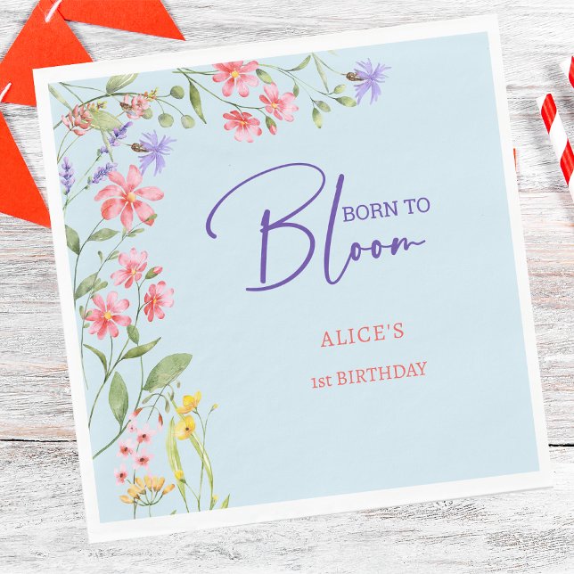 Born to bloom wild retro flowers kids birthday napkin (Creator Uploaded)