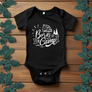 Born to Camp Typography Unisex   Light Grey Baby Bodysuit