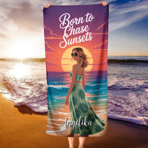 Born to Chase Sunsets Tropical Beach Vibes Towel