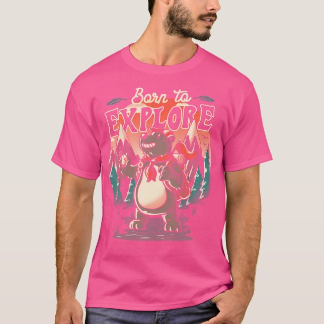 Born To Explore Cute Bear Camper Gift T-Shirt (Front)