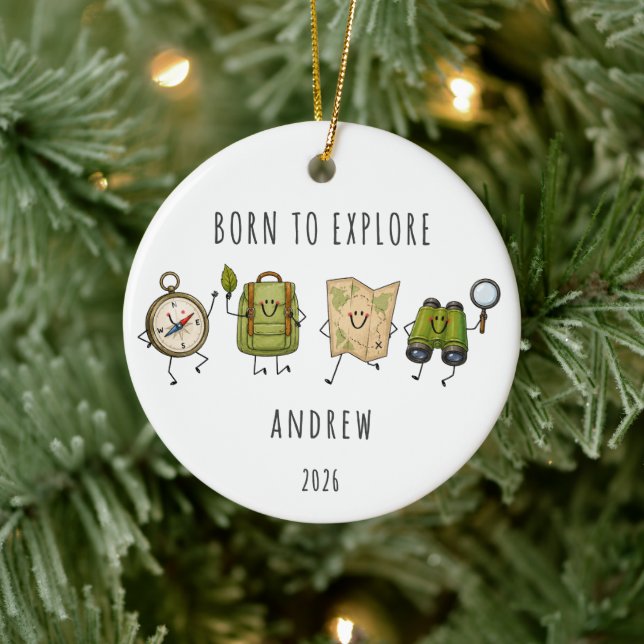 Born to Explore Personalised Adventure  Ceramic Tree Decoration (Tree)