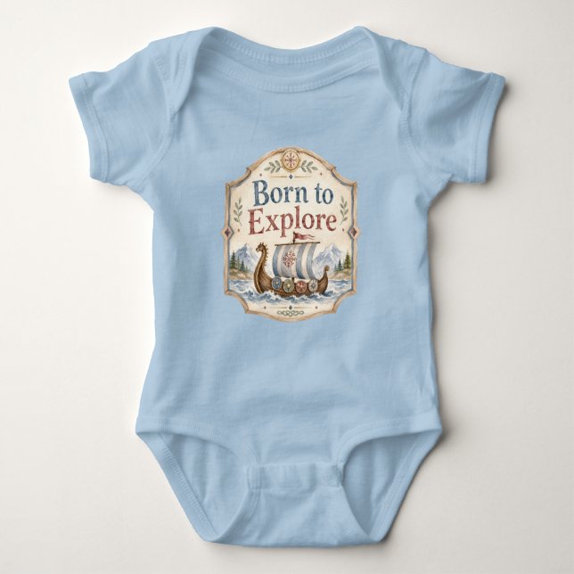 Born to Explore Viking Baby Nursery Bodysuit (Front)