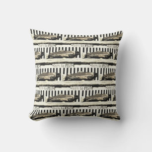 Born to fish, Sepia Tone fisherman's pattern Cushion