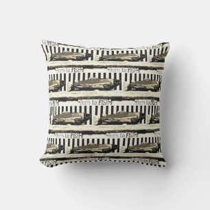 Born to fish, sepia tone fisherman's pattern cushion