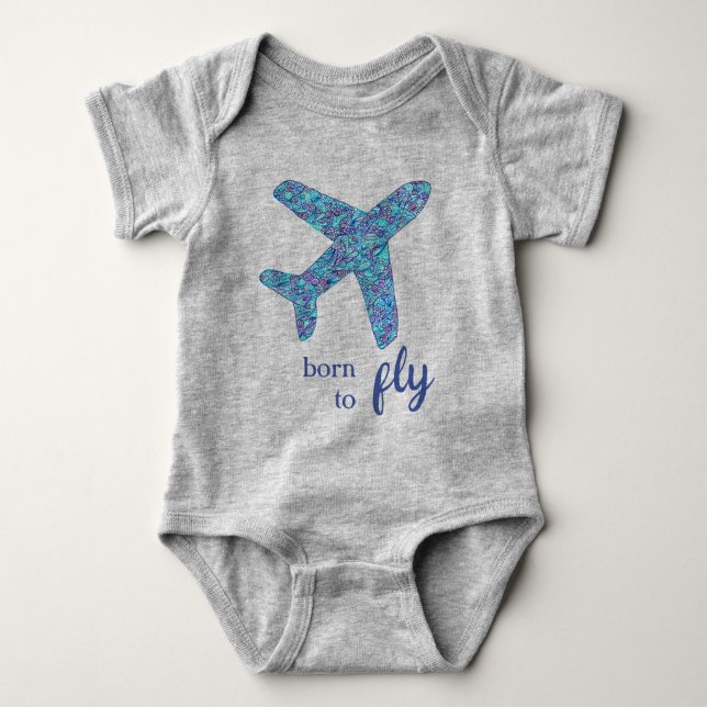 "Born To Fly" Aeroplane   Baby Bodysuit (Front)