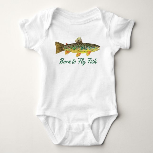 "Born to Fly Fish" Humourous Baby Fishing Bodysuit (Front)
