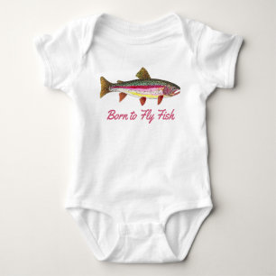 "Born to Fly Fish" Pink Rainbow Trout Baby Bodysuit