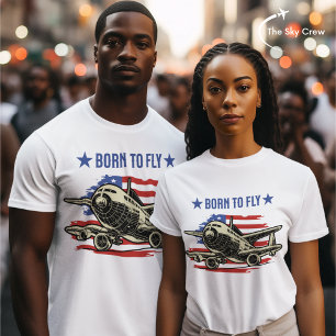 Born to Fly Vintage Airplane USA Flag Aviation T-Shirt
