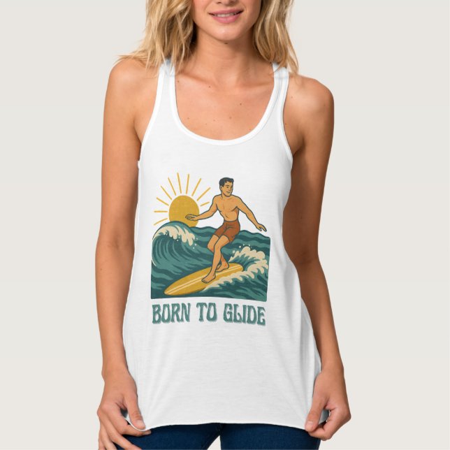 Born To Glide Cali Surfer -Retro Surf Art- Surfing Singlet (Front)