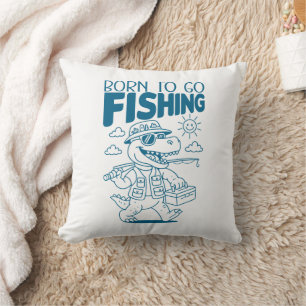 Born To Go Fishing - Cool Fish Dino T-rex Lovers Cushion