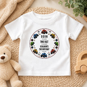 Born to Grow Two Fast Monster Trucks 2nd Birthday Baby T-Shirt