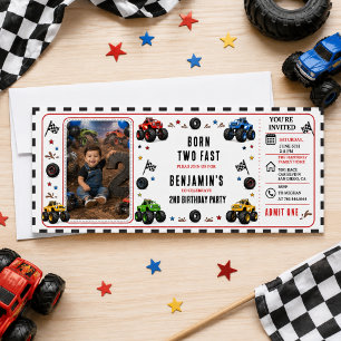 Born to Grow Two Fast Monster Trucks 2nd Birthday Invitation