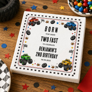 Born to Grow Two Fast Monster Trucks 2nd Birthday Napkin