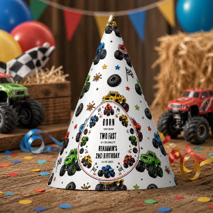 Born to Grow Two Fast Monster Trucks 2nd Birthday Party Hat
