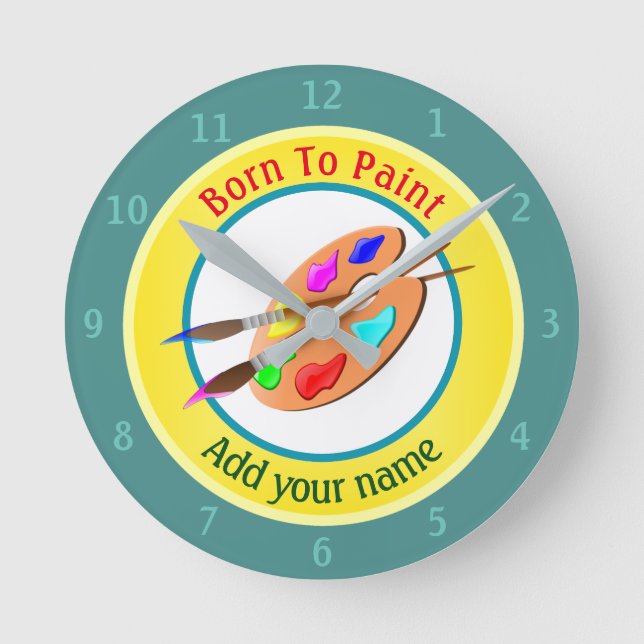 Born To Paint Personalised Round Clock (Front)