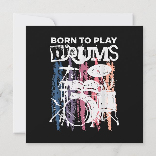 Born To Play Drums Drumming Rock Music Band Drumme Save The Date (Front)