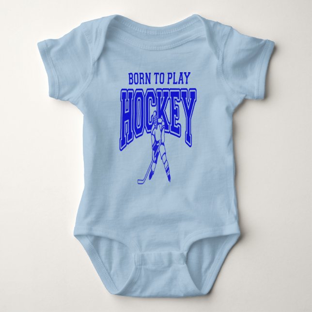 Born to Play Hockey (blue) Baby Bodysuit (Front)