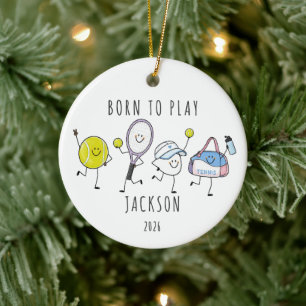 Born to Play Personalised Kids Tennis Ceramic Tree Decoration