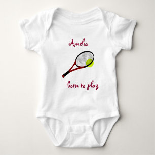 Born to play, Tennis Ball and Racquet, Personalise Baby Bodysuit