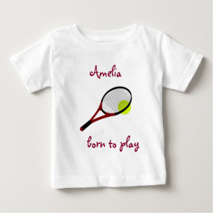 Born to play, Tennis Ball and Racquet, Personalize Baby T-Shirt