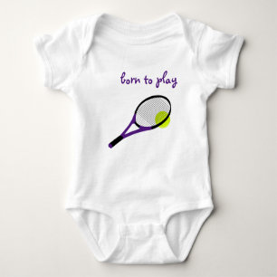 Born to play, Tennis Ball and Racquet, Trendy Chic Baby Bodysuit