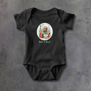Born to Read Cute Animal Story Time Black Baby Bodysuit