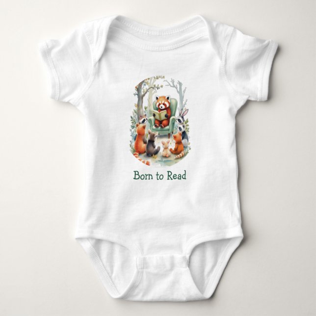 Born to Read Cute Animal Story Time White Baby Bodysuit (Front)