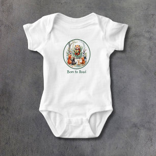 Born to Read Cute Animal Story Time White Baby Bodysuit