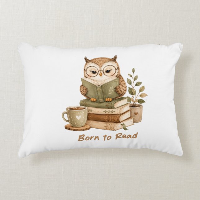 Born to Read Cute Owl Book Lover  Decorative Cushion (Front)