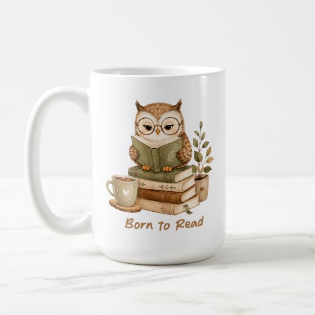 Born to Read Cute Owl Book Lover Design Mug (Left)