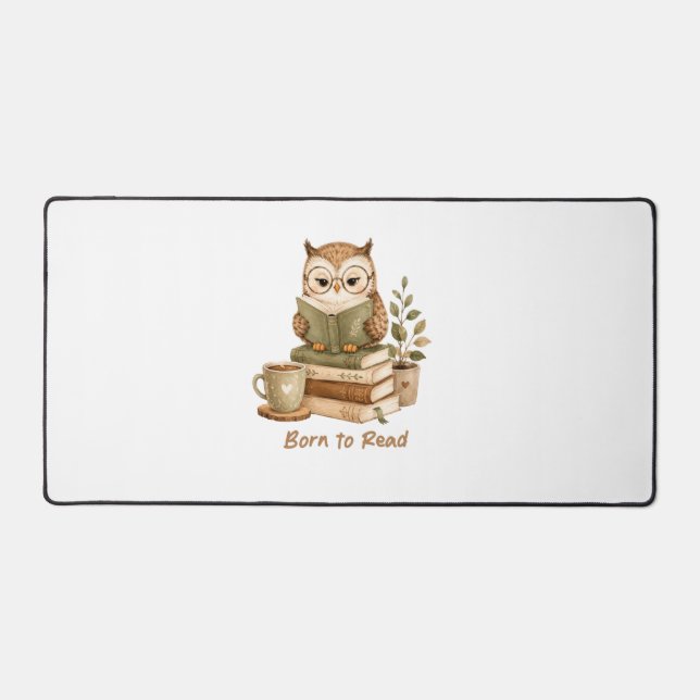 Born to Read Cute Owl Book Lover Desk Mat (Front)
