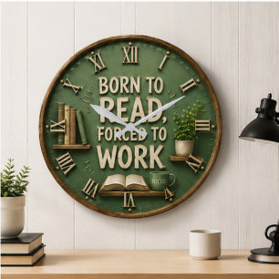 Born to Read Forced to Work Funny Book Lover Gift Large Clock
