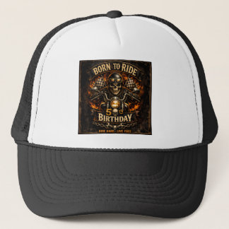 Born to Ride 50th Birthday Biker Skull Card Trucker Hat