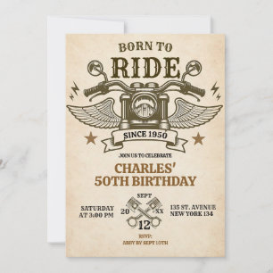 Born to Ride 50th Motorcycle Birthday Invitation