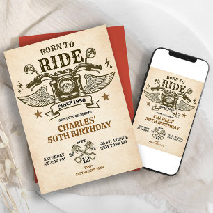 Born to Ride 50th Motorcycle Birthday Invitation