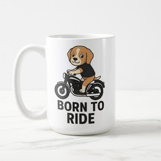 "Born to Ride – Cute Beagle on Motorcycle Sticker Coffee Mug (Left)