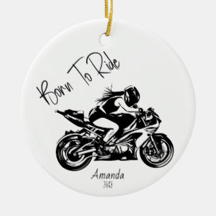 Born To Ride Personalised Name Ceramic Tree Decoration