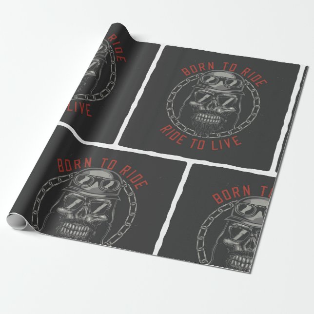 Born to Ride Skull Biker Ride to Live  Wrapping Paper (Unrolled)