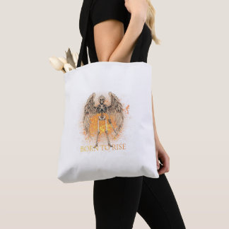  Born to Rise – Skeleton Angel with Sword Design Tote Bag