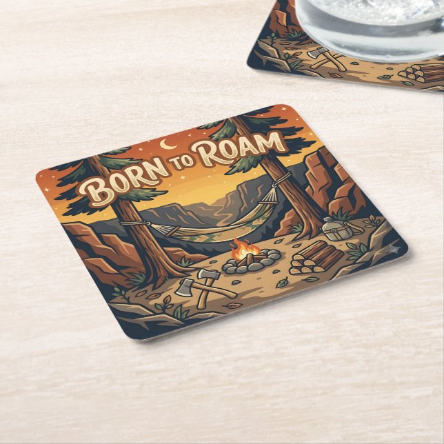 Born To Roam Square Paper Coaster (Angled)