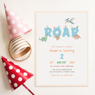 Born to Roar Baby Kid Dinosaur 2nd Birthday Invitation